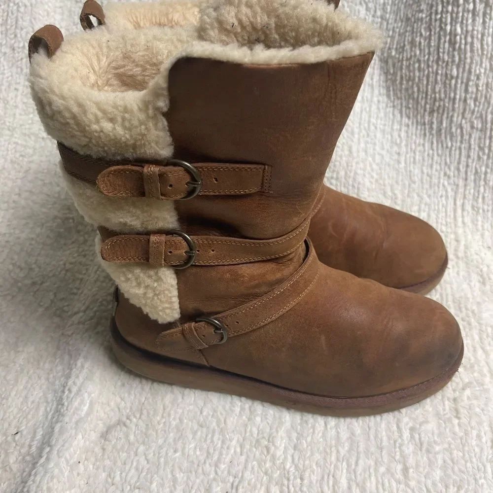 UGG Australia Becket Leather Brown women’s Boots shearling lining women’s SZ10 - Picture 4 of 12